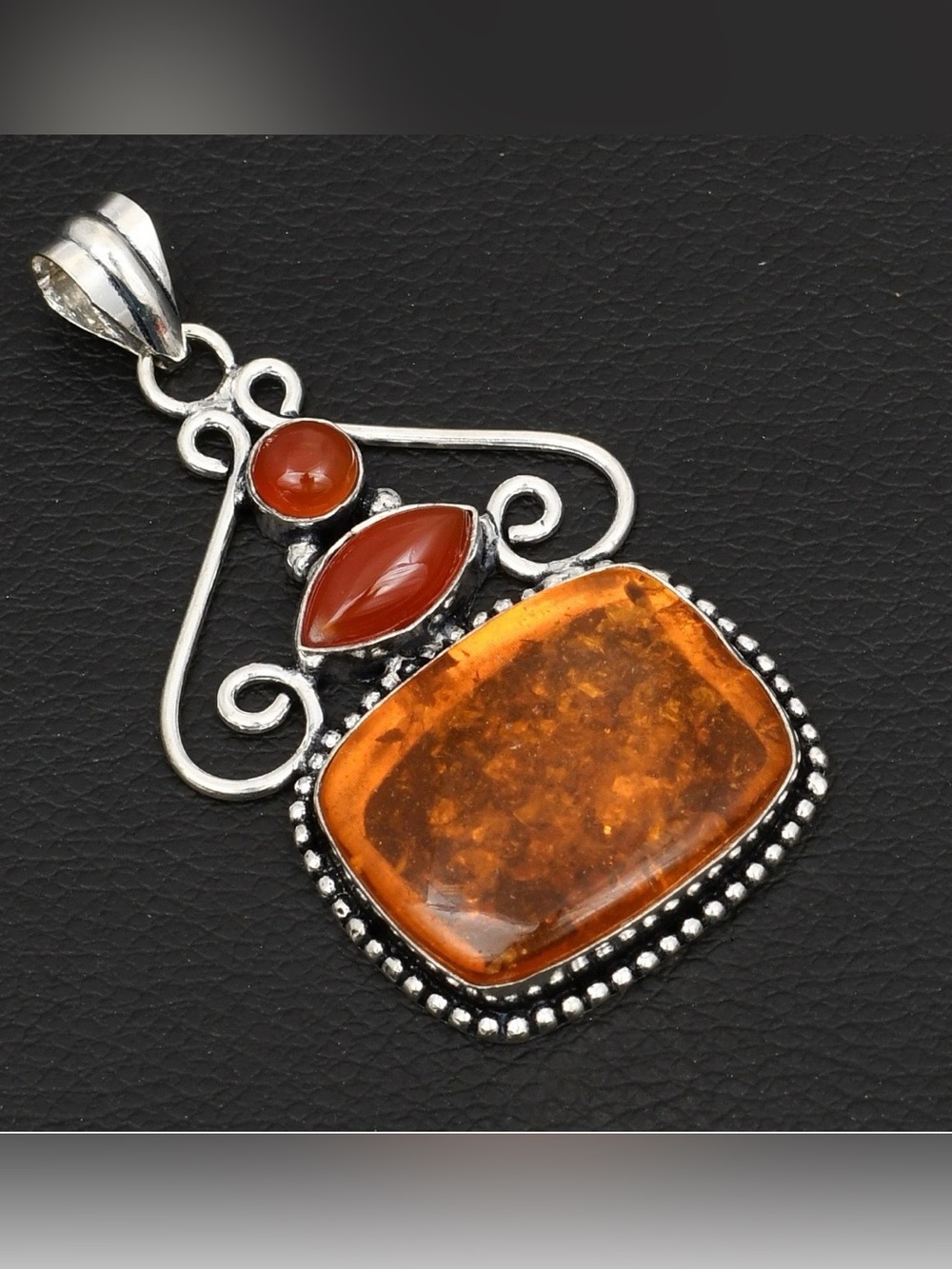 Amber & Carnelian Artisan Handcrafted Gemstone Pendant Necklace